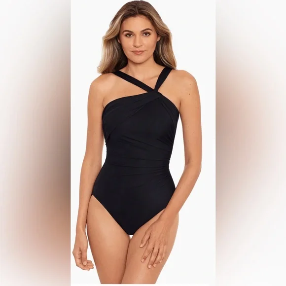 NEW Miraclesuit Rock Solid Europa One-Piece Swimsuit Black 14 - Picture 1 of 7